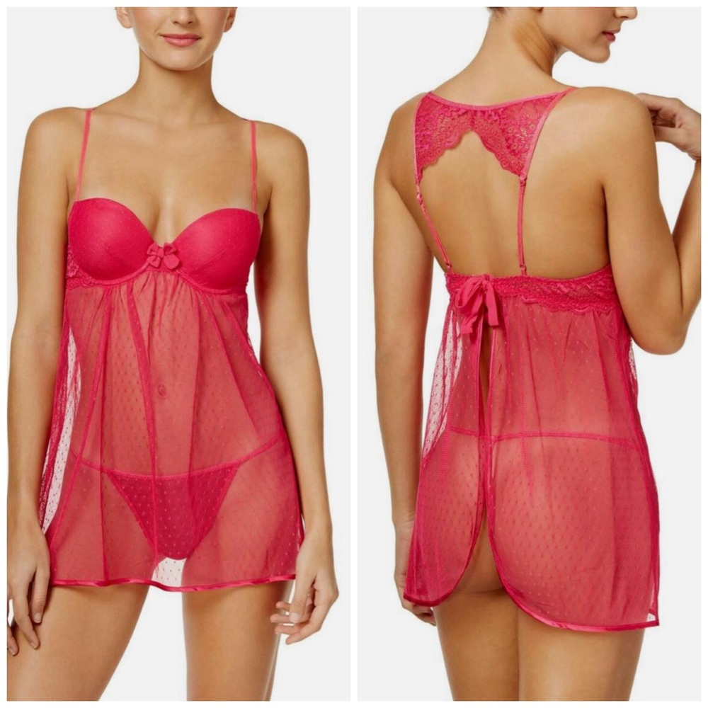 Linea Donatella Swiss Dot Sheer Babydoll Chemise Lingerie